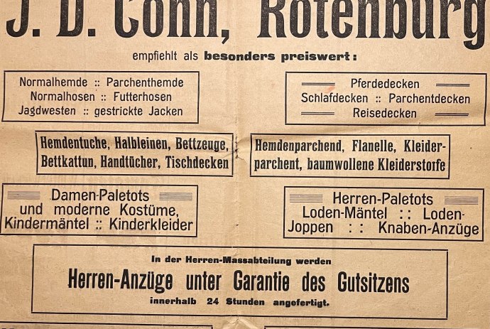 Anzeige im Rotenburger Anzeiger vom 25. September 1915 (Ausschnitt), © Förderverein Cohn-Scheune e.V.