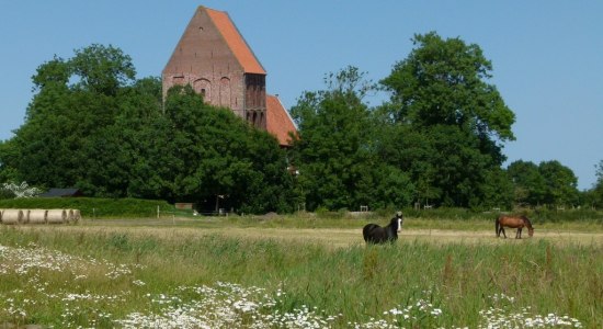 Der schiefe Kirchturm in Suurhusen, © Ostfriesland Tourismus GmbH / www.ostfriesland.de