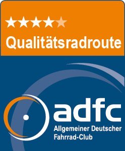 Das Logo des ADFC für die Qualitätsradrouten mit vier Sternen, © ADFC Bundesverband