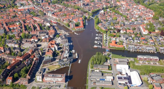 Luftaufnahme alter Binnenhafen in Emden, © Tobias Bruns